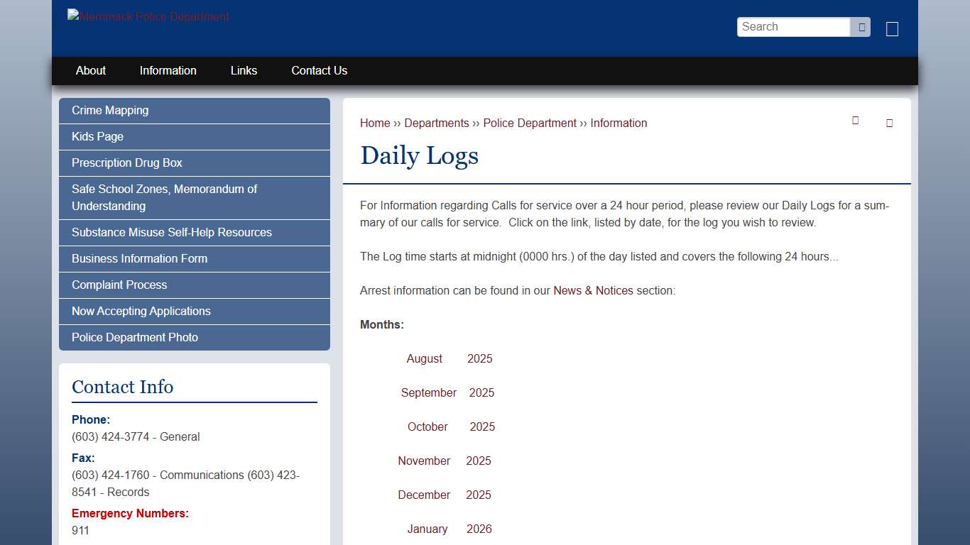 Daily Logs | Merrimack NH