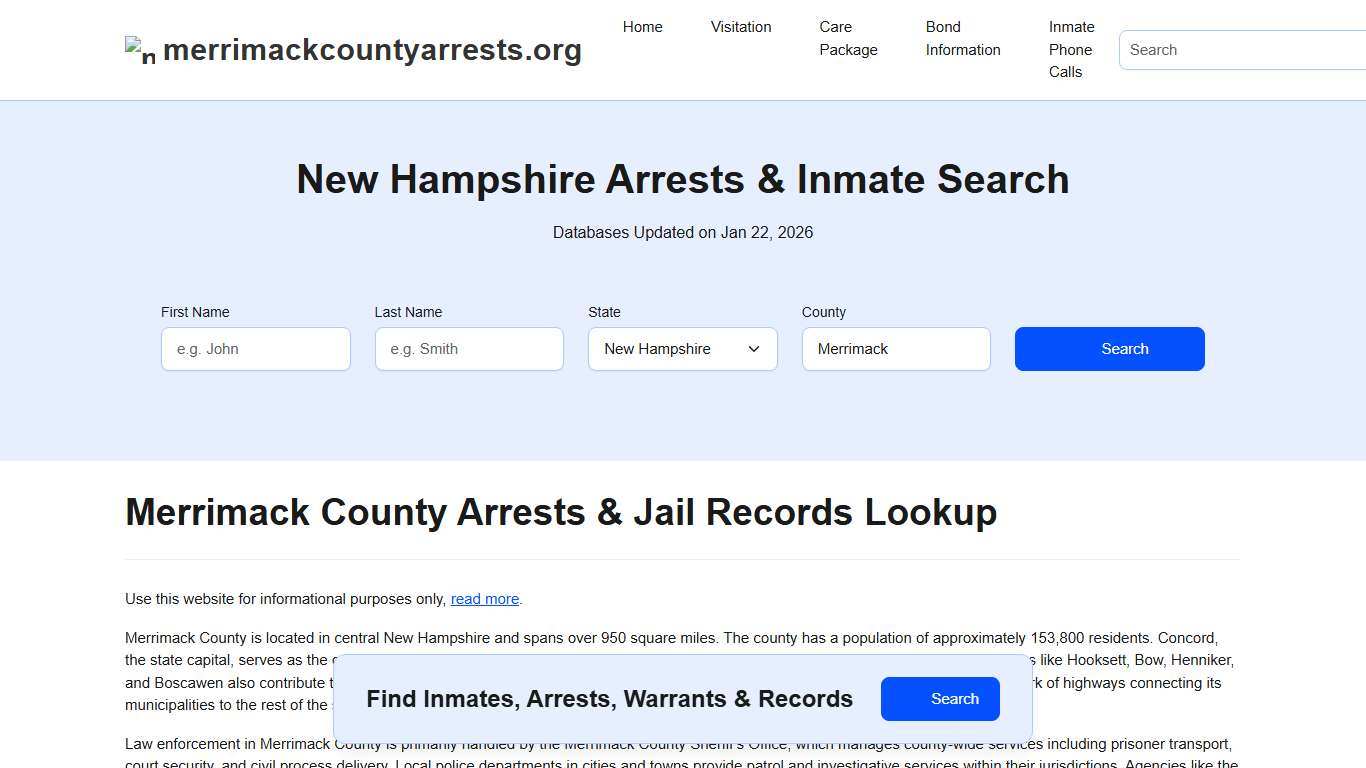 Merrimack County, NH Arrests, Warrants, Police Records Search