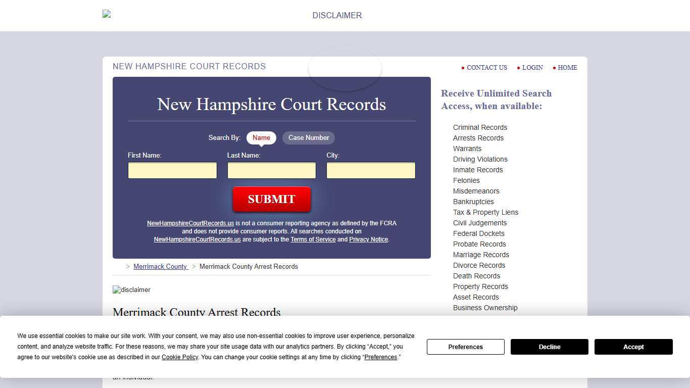 Merrimack County Arrest Records | NewHampshireCourtRecords.us