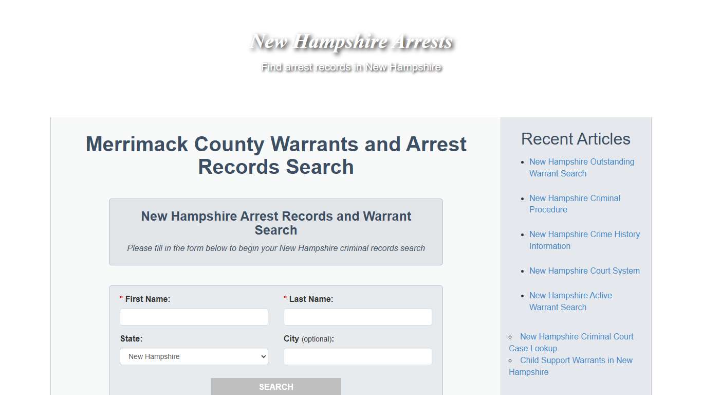 Merrimack County Warrants and Arrest Records Search - New Hampshire Arrests